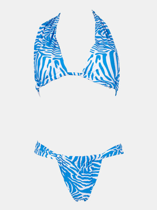 Set Bikini Triunghi Animal Print Albastru deschis
