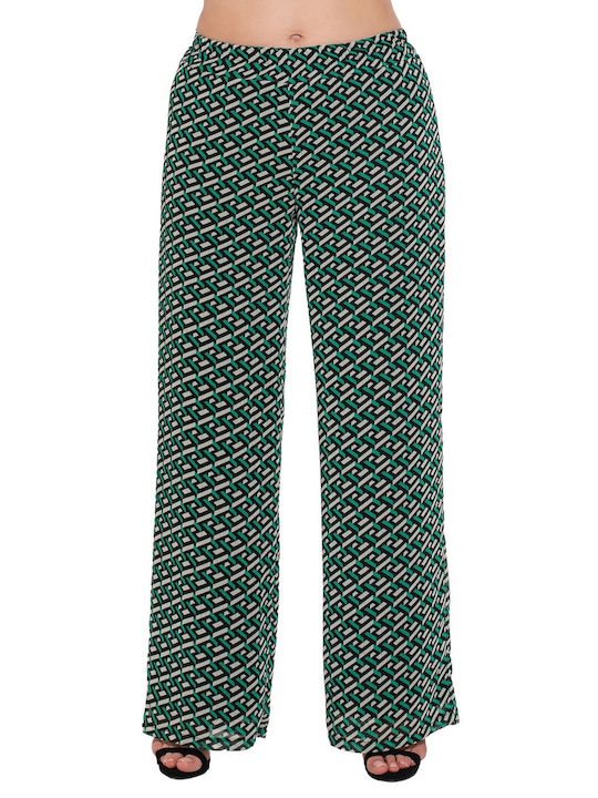 Silky Collection Women's Fabric Trousers in Loose Fit Green