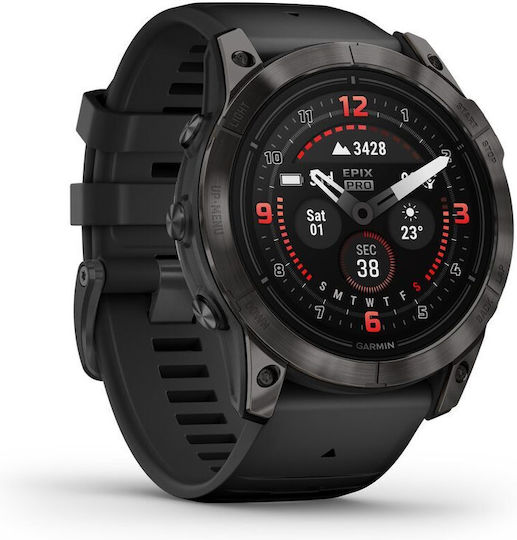 Garmin Epix Pro (Gen 2) Sapphire Edition Titanium 51mm Αδιάβροχο Smartwatch με Παλμογράφο (Carbon Grey DLC Titanium with Black Band)