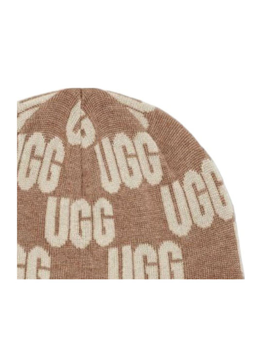 Checked Graphic Logo Beanie Beanie Γυναικείος Σκούφος Πλεκτός σε Καφέ χρώμα