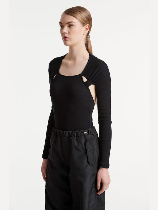 SugarFree Long Sleeve Bodysuit with Open Back Slim Fit Black