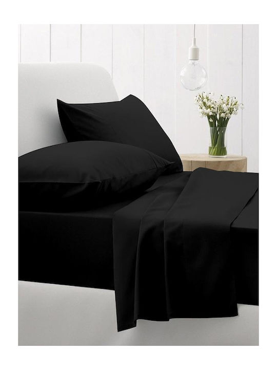 Sunshine Sheet for Single Bed with Elastic 100x200+30cm. Cotton Feelings Black