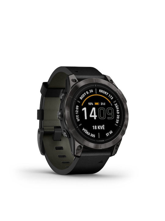 Garmin Epix Pro (Gen 2) Sapphire Edition Titanium 47mm Αδιάβροχο Smartwatch με Παλμογράφο (Carbon Grey DLC Titanium with Black Leather Band)