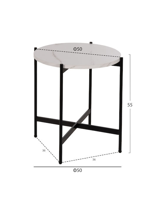 Rotund Măsuță Auxiliară de Lemn White marble-black L50xP50xH55cm.