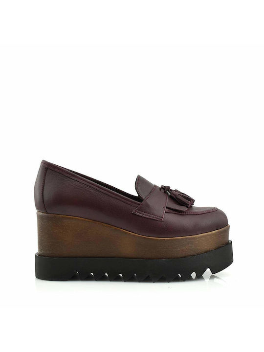 Aris Tsoubos Women's Leather Platform Shoes Burgundy