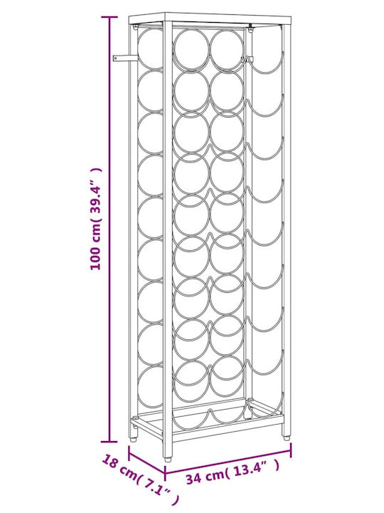 vidaXL С крака Κάβα Ποτών Метал για 27 Μπουκάλια Черен 34x18x100εκ.
