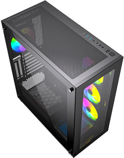 Gembird Fornax X450MAX Gaming Midi Tower Computer Case with Window Panel and RGB Lighting Black