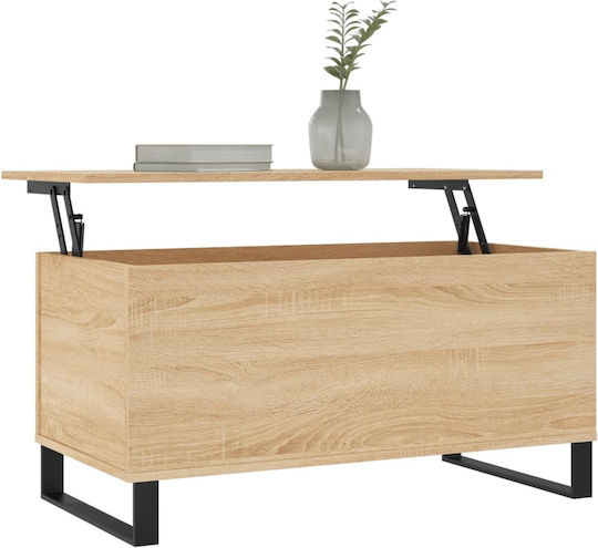Rectangular Central Wooden Coffee Table with Lifting Mechanism Sonoma Oak W90xD44.5xH45cm