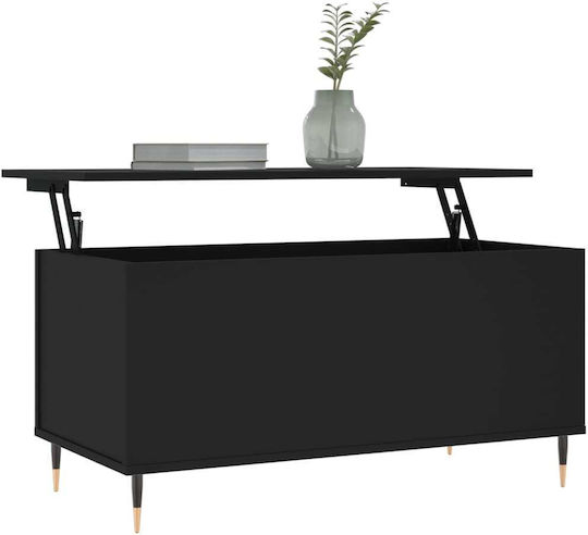 Rectangular Central Wooden Coffee Table with Lifting Mechanism Black M90xW44.5xH45cm