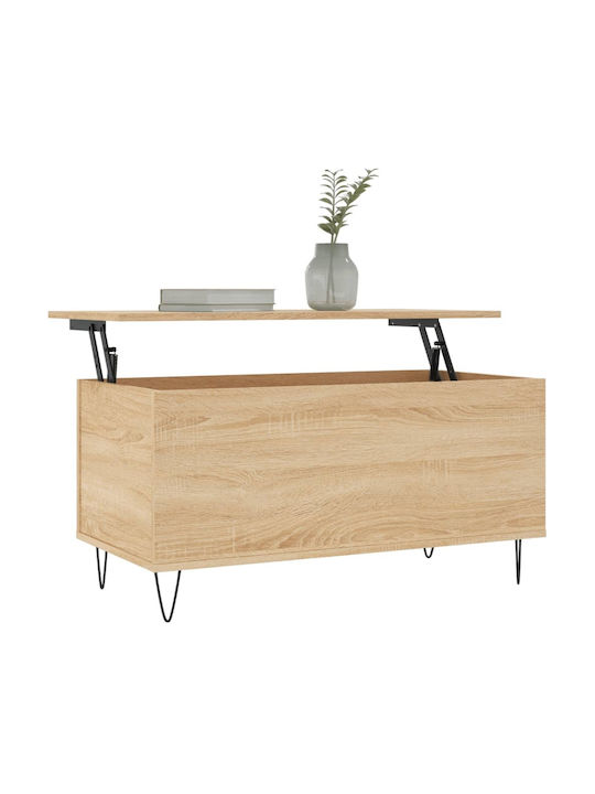 Rectangular Central Wooden Coffee Table with Lifting Mechanism Sonoma Oak W90xL44.5xH45cm