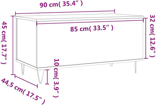 Sonoma Eiche Rechteckiges Zentral Kaffeetisch mit Hebemechanismus M90xL44.5xH45cm