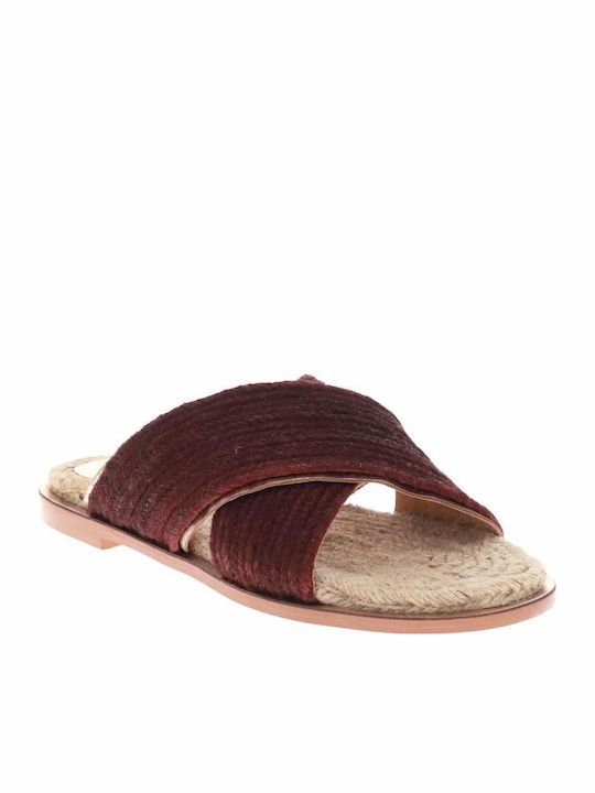 Leather Women's Flat Sandals in Burgundy Color