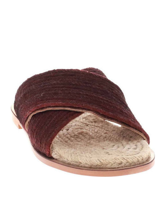 Leather Women's Flat Sandals in Burgundy Color