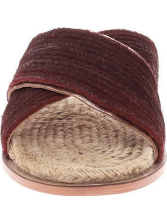 Leather Women's Flat Sandals in Burgundy Color