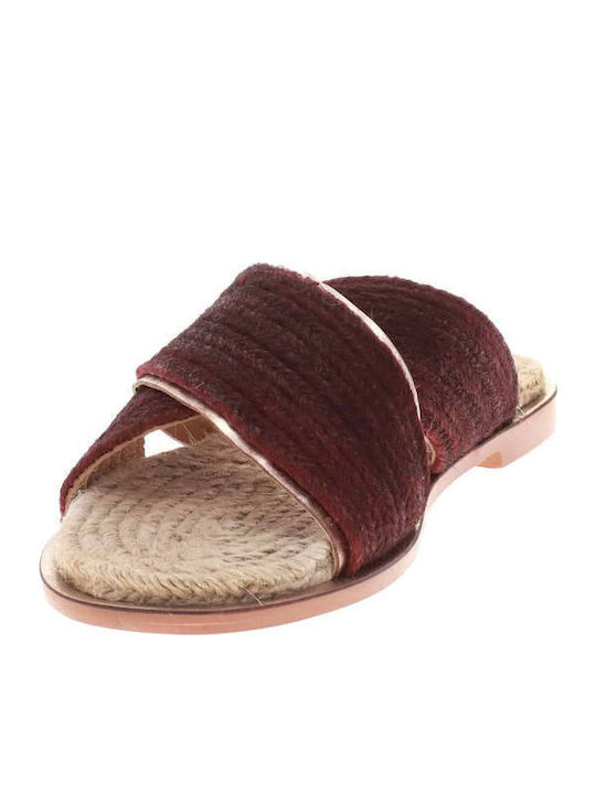 Leather Women's Flat Sandals in Burgundy Color