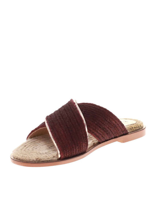 Leather Women's Flat Sandals in Burgundy Color