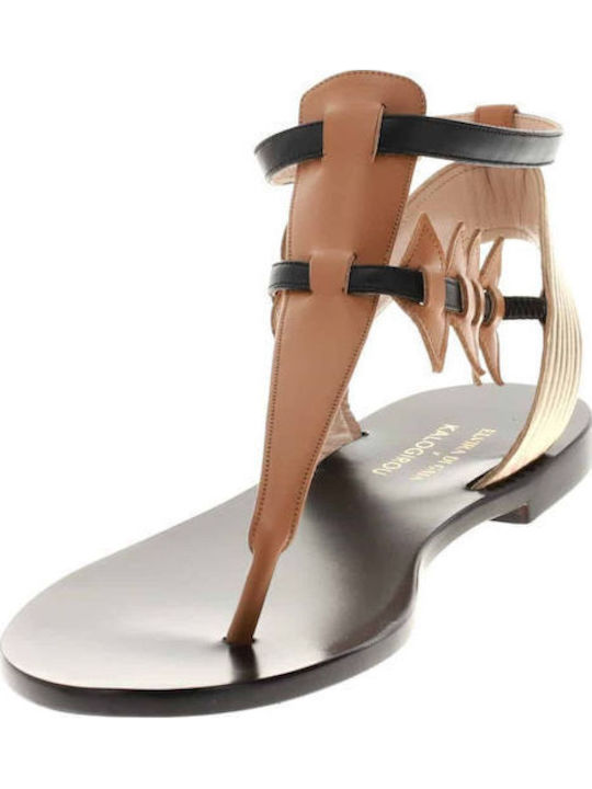 Elvira Di Gaia X Kiss Leder Flache Sandalen für Damen in Beige Farbe