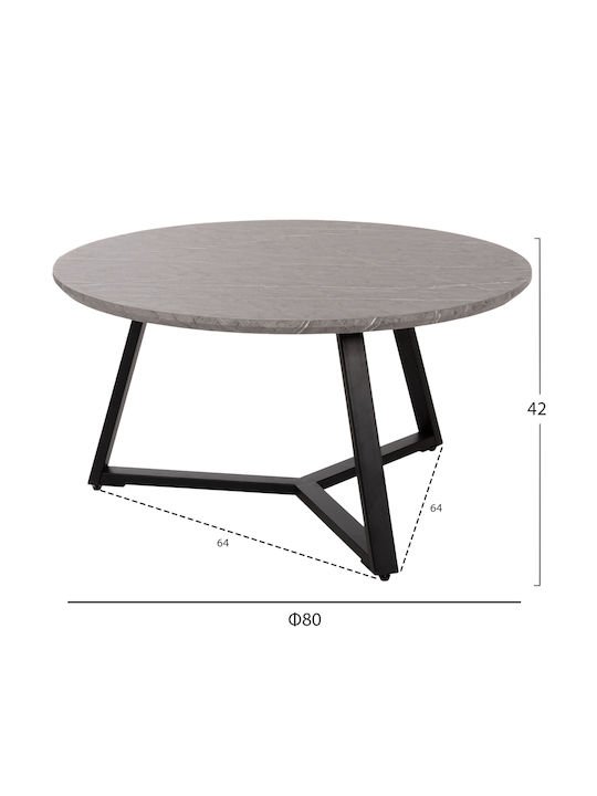 Round Central Coffee Table Grey Wooden Grey M80xL80xH42cm