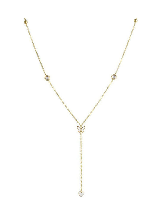 TRIFYLLIS MANOS Necklace from White Gold 9 K with Zircon