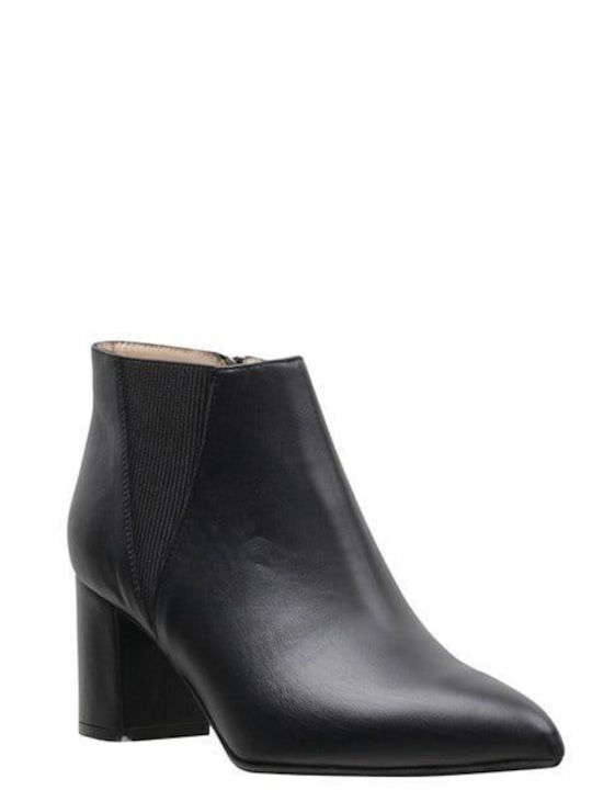Leather Women's Ankle Boots with Medium Heel Black