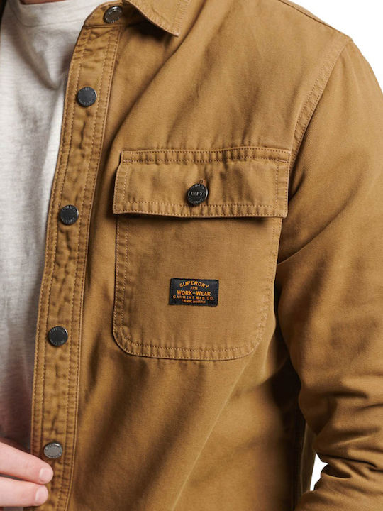 D3 Ovin Μακρυμάνικo Βαμβακερό Overshirt σε Στενή Γραμμή Brown
