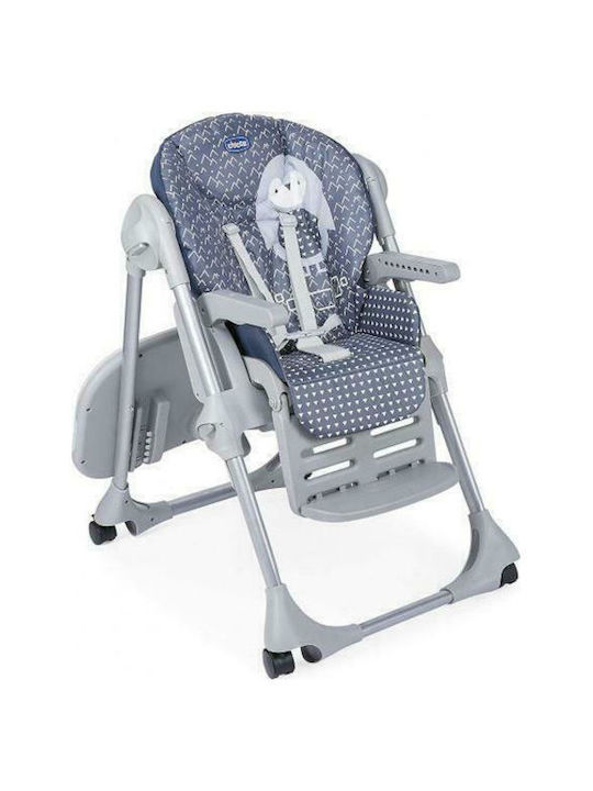 Chicco Polly Easy Foldable Highchair with Metal Frame & Fabric Seat Grey/Blue