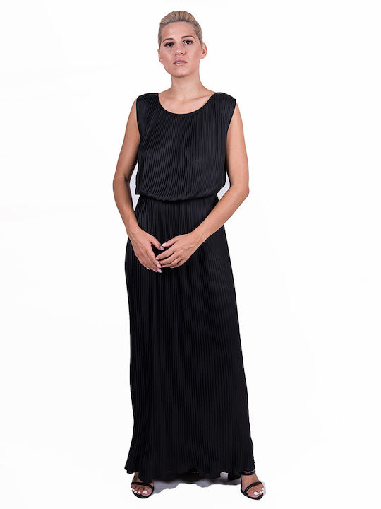 Moutaki Sommer Maxi Abendkleid Satin Schwarz