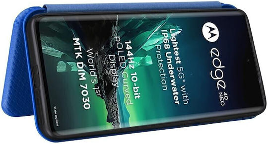 Carbon Fiber Книга Син (Motorola Edge 40 Neo)
