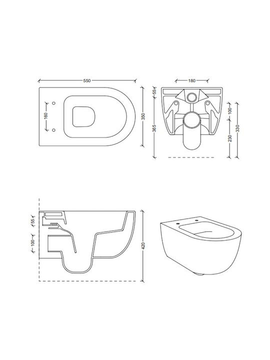 Alice Ceramica Unica 55 Wall-Mounted Toilet Gray