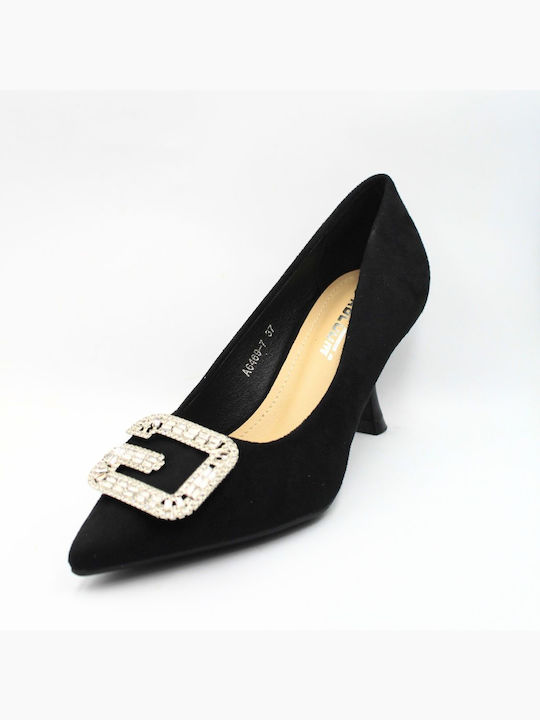 Plato Suede Black Medium Heels