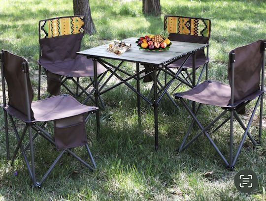 Foldable Aluminum Table Set for Camping in Case 58x35x58cm Brown 5 Pieces