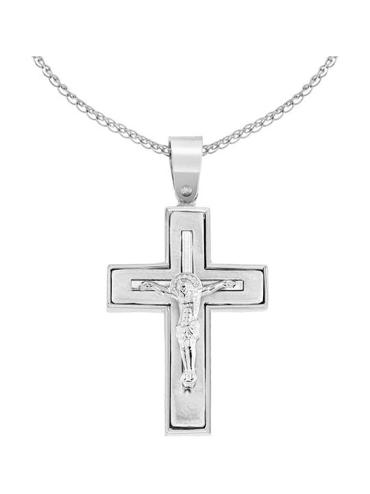 Eforo Men's White Gold Cross 14K Double Sided with the Crucified