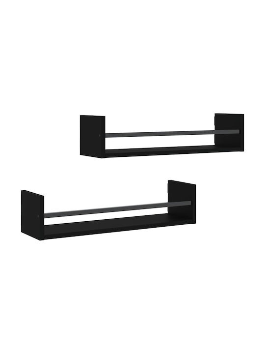 Shelves Wall Black 2pcs 60x16x14cm