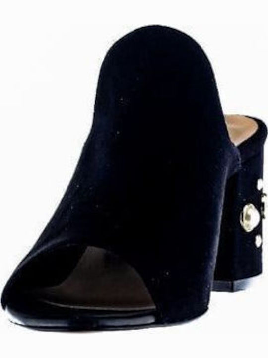 Мюли с Дебел Висока Ток Pearl Black
