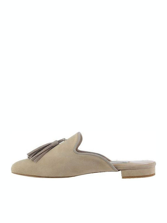 Flat Δερμάτινα Mules Taupe