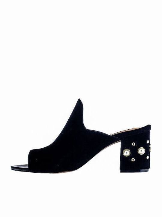 Мюли с Дебел Висока Ток Pearl Black