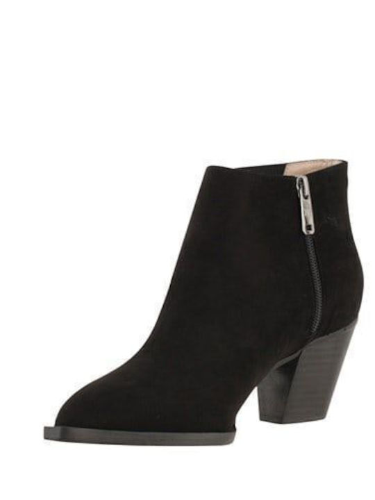 Leather Women's Ankle Boots with Medium Heel Black
