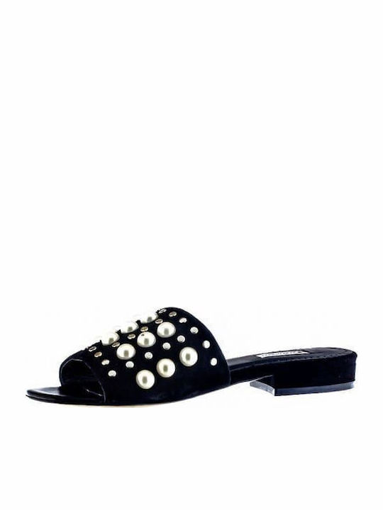 Leder Flache Sandalen für Damen in Schwarz Farbe