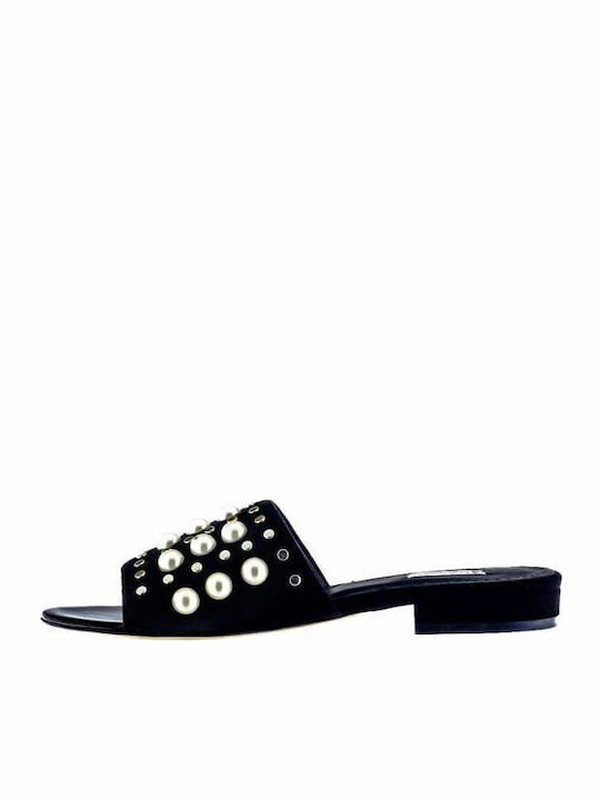 Leder Flache Sandalen für Damen in Schwarz Farbe