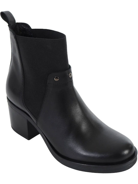 Leon Arch Women's Leather Medium Heel Chelsea Boots Black