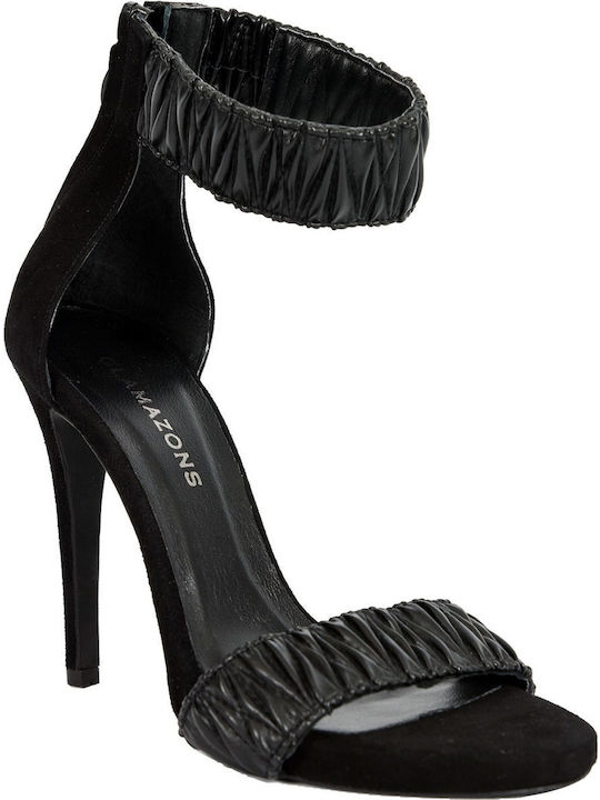 Glamazons Leather Women's Sandals Black with High Heel