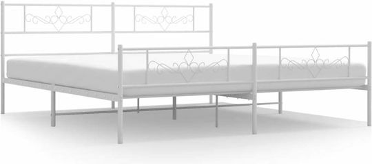 Pat King Size Metalic Alb Cu Plăci Pentru Saltea 183x213cm