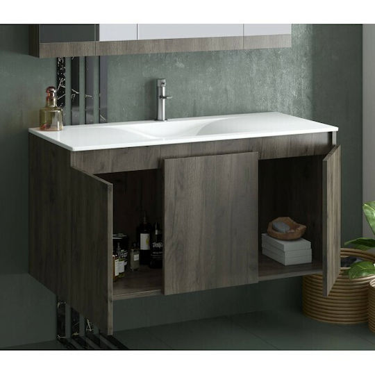 Drop Magnolia S 90 Πάγκος με Νιπτήρα & Καθρέπτη Μ90xΒ45xΥ50cm Walnut