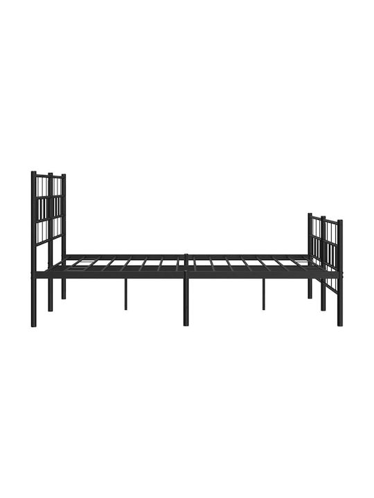 Double Metal Bed Black with Slats for Mattress 135x190cm
