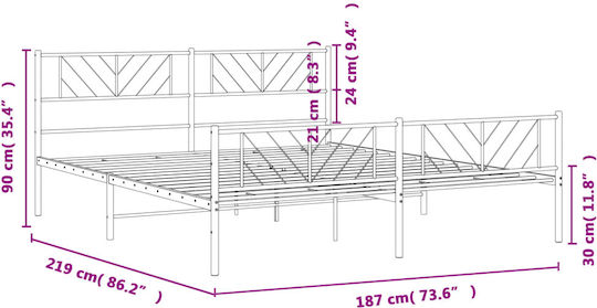 Pat King Size Metalic Alb Cu Plăci Pentru Saltea 183x213cm