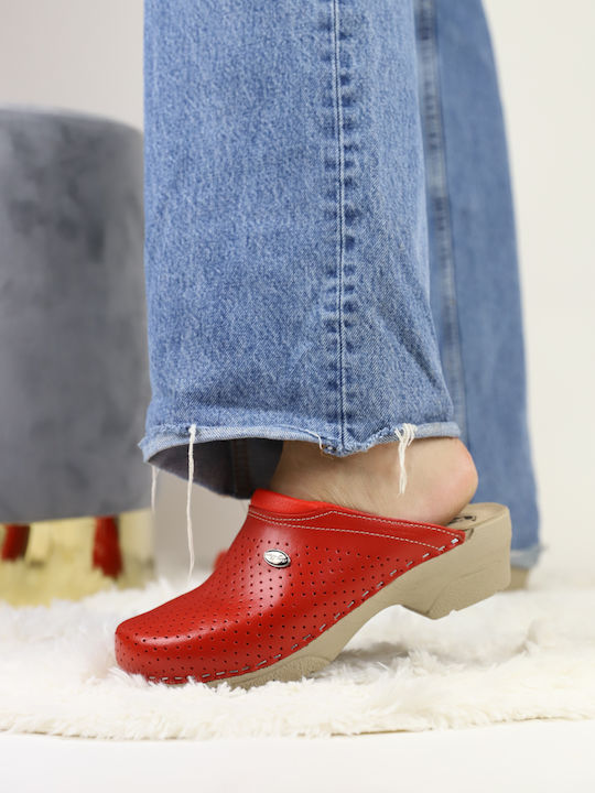 Comfort Way Shoes Leather Anatomic Clogs Red