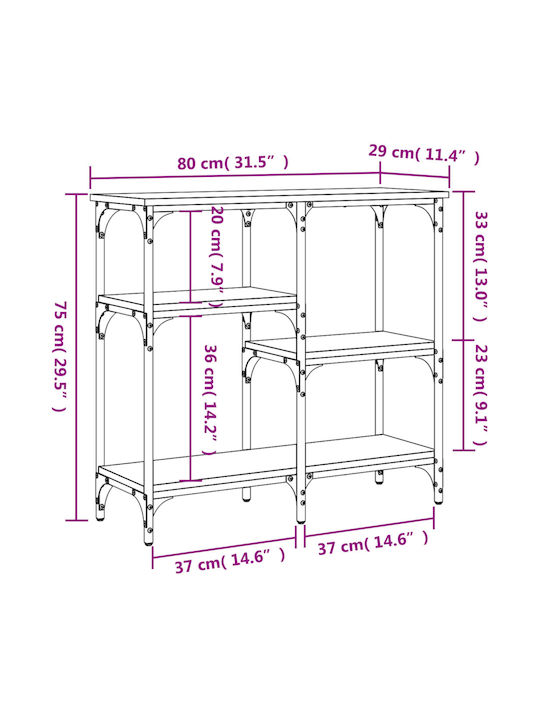 Console Table Wood & Metal Sonoma Oak L80xW29xH75cm