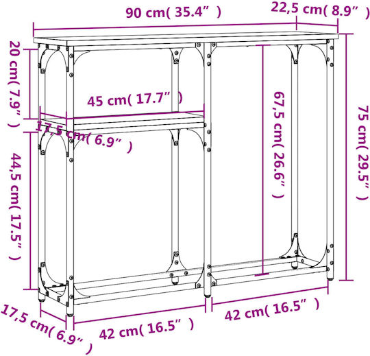Console Table Wood & Metal Καπνιστή Δρυς L90xW22.5xH75cm