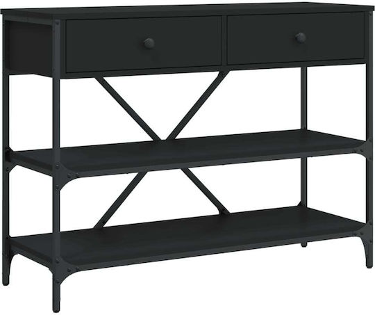 Console Table Wood & Metal Black Velvet-Black Metal L100xW34.5xH75cm