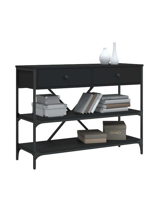 Console Table Wood & Metal Black Velvet-Black Metal L100xW34.5xH75cm